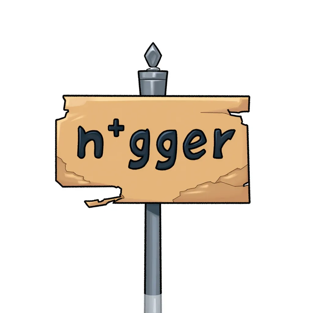 a sign that says "n*gger" in the style of AIBG, white background