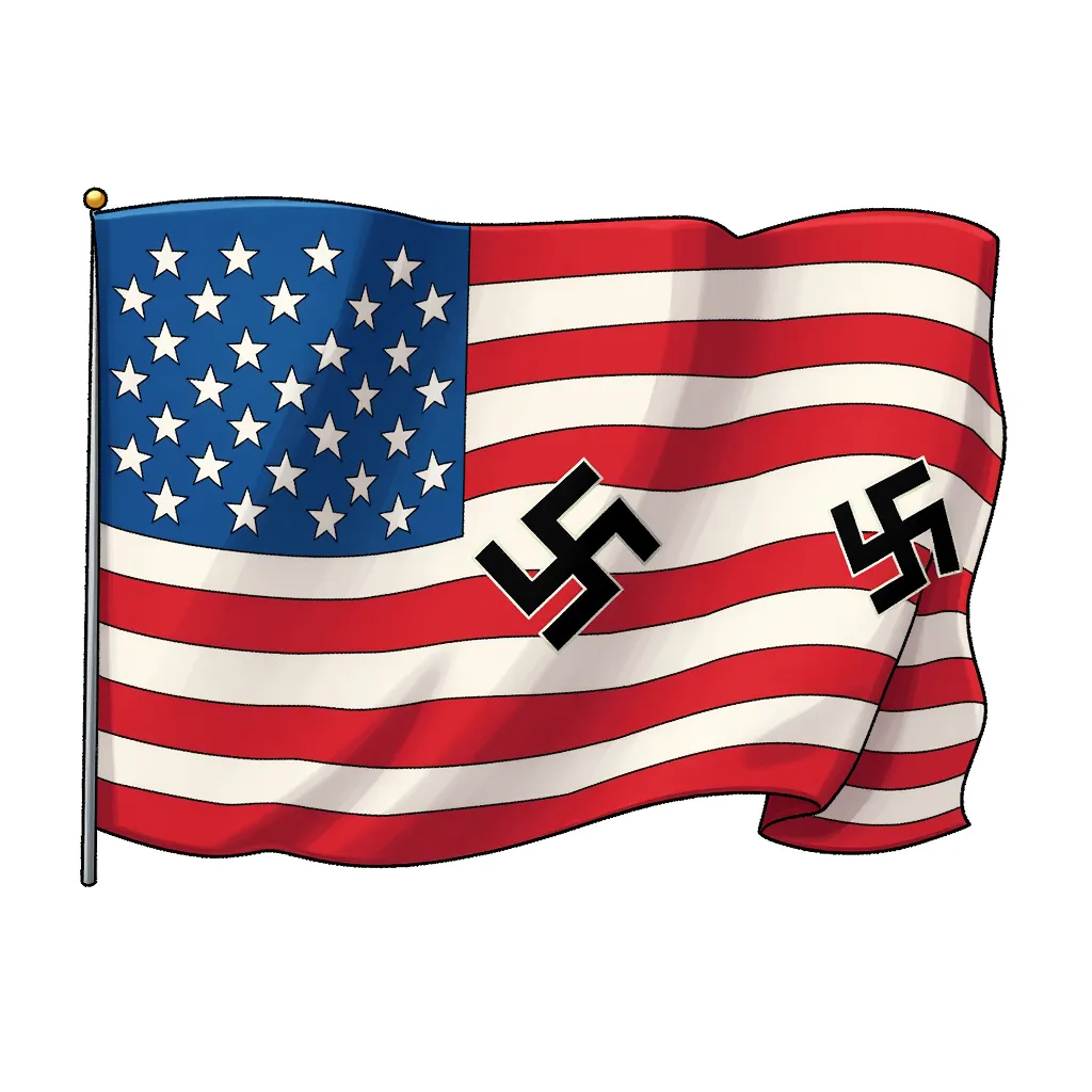 an american flag, except there are swaztikas instead of stars