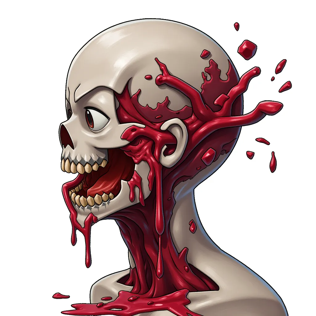 A person being shot in the head, gore guts and blood