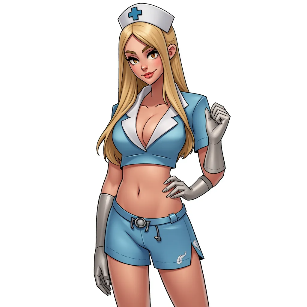 a very sexy nurse with cleavage in the style of AIBG, white background
