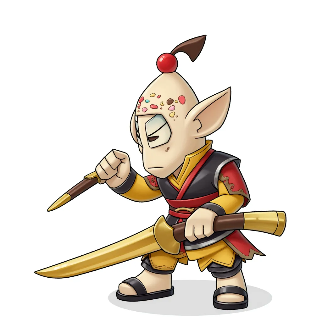 Who knew a banana split could be a samurai, don't let the sprinkles on his forehead deceive you, his banana sword is sharp.