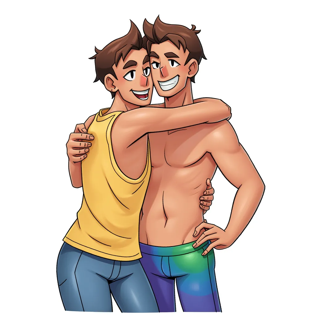 two gay dudes hugging