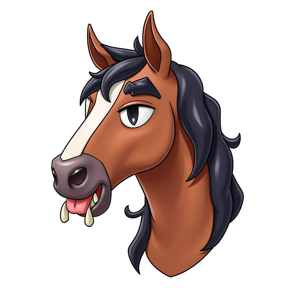 a horse with the face of elon musk in the style of AIBG, white background