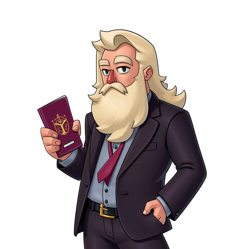 robert plant with a new passport after mass shooting in the style of AIBG, white background