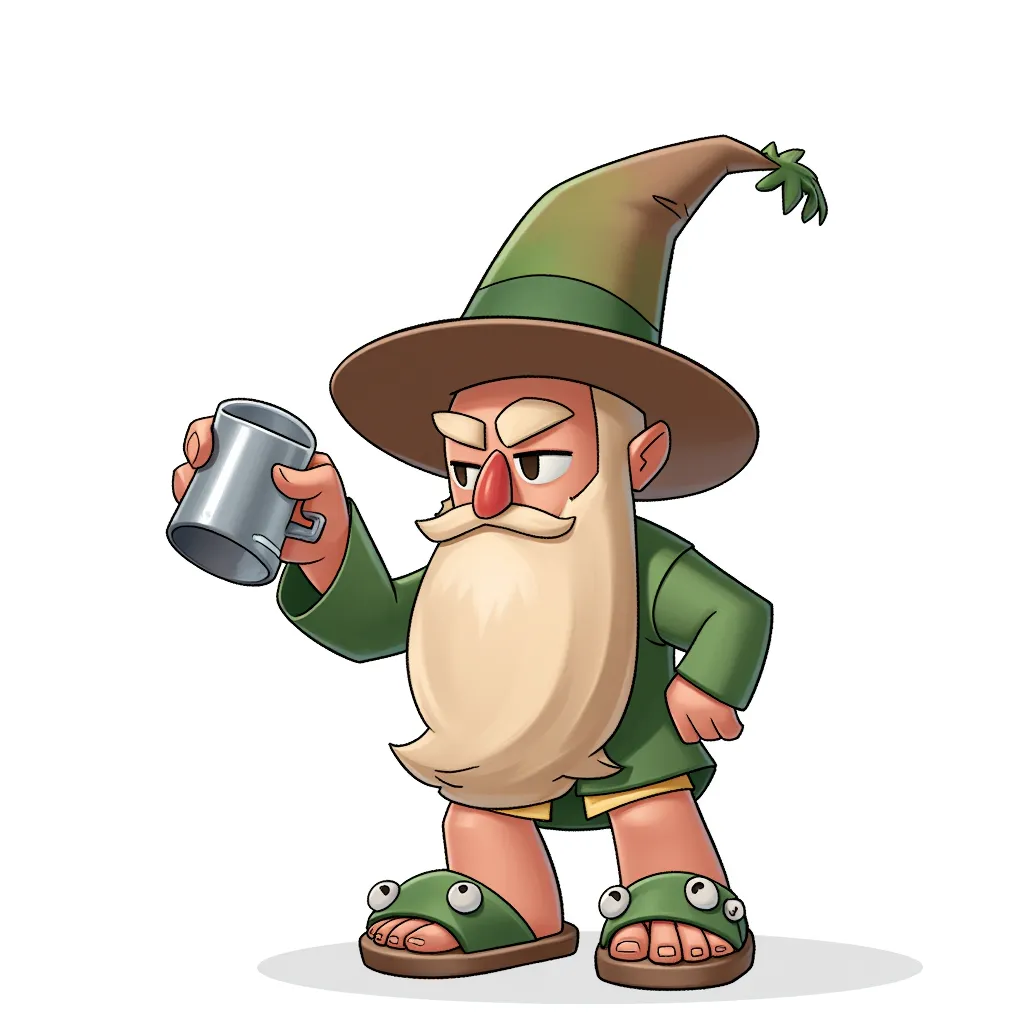 The coffee wizard is always full of energy. But he never uses it to change out of his undies and frog slippers.
