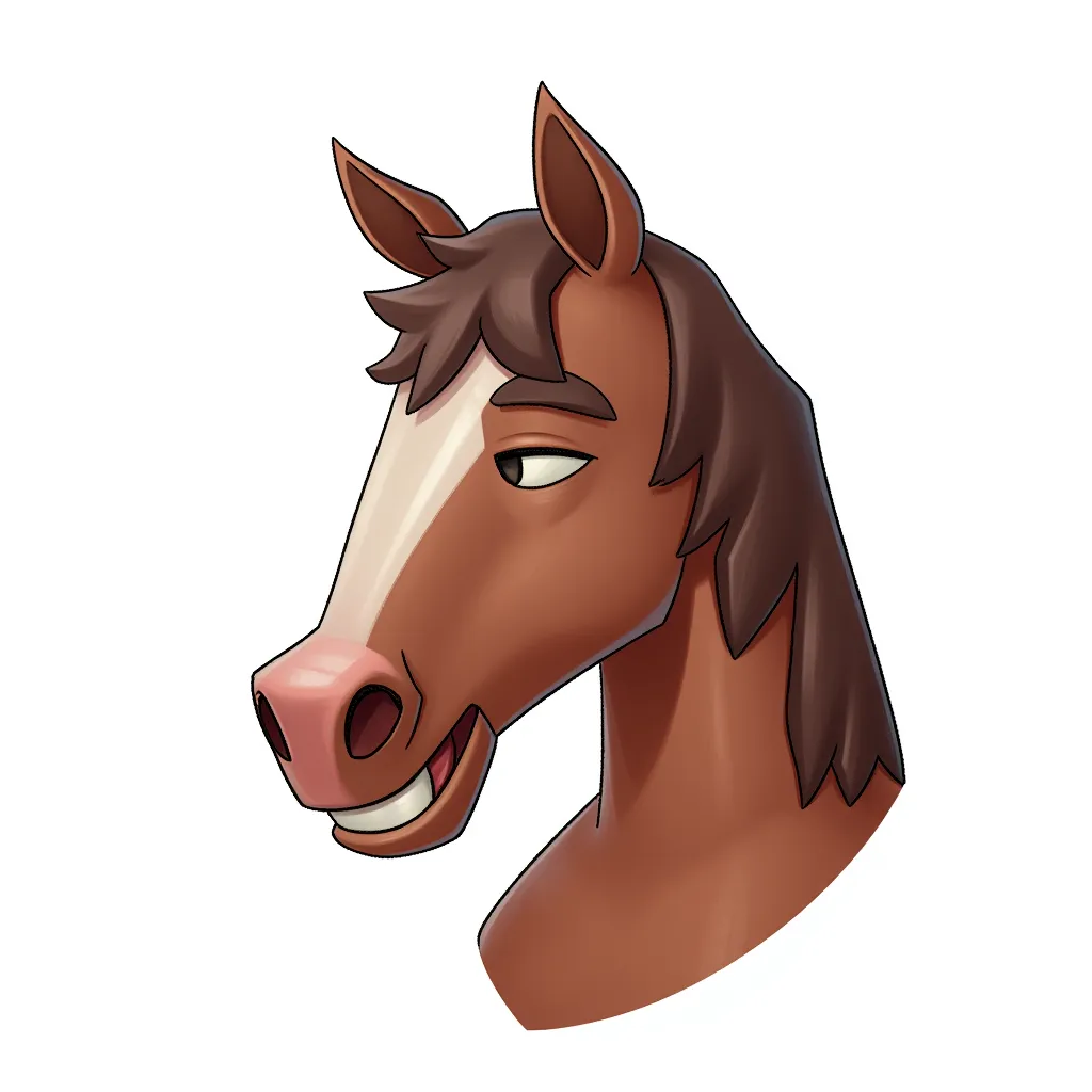 a horse with the face of elon musk in the style of AIBG, white background, full body shot