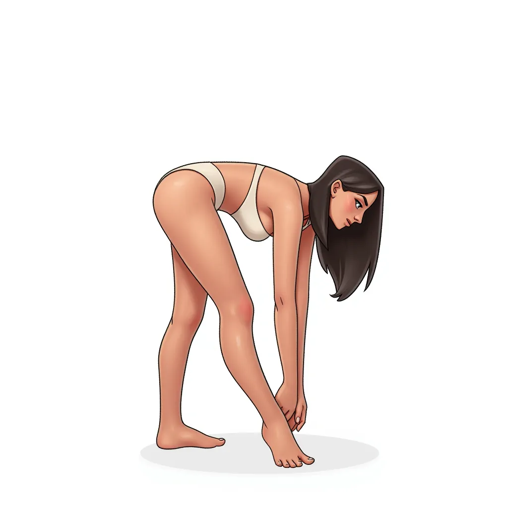 woman bent over in lingere in the style of AIBG, white background, full body shot