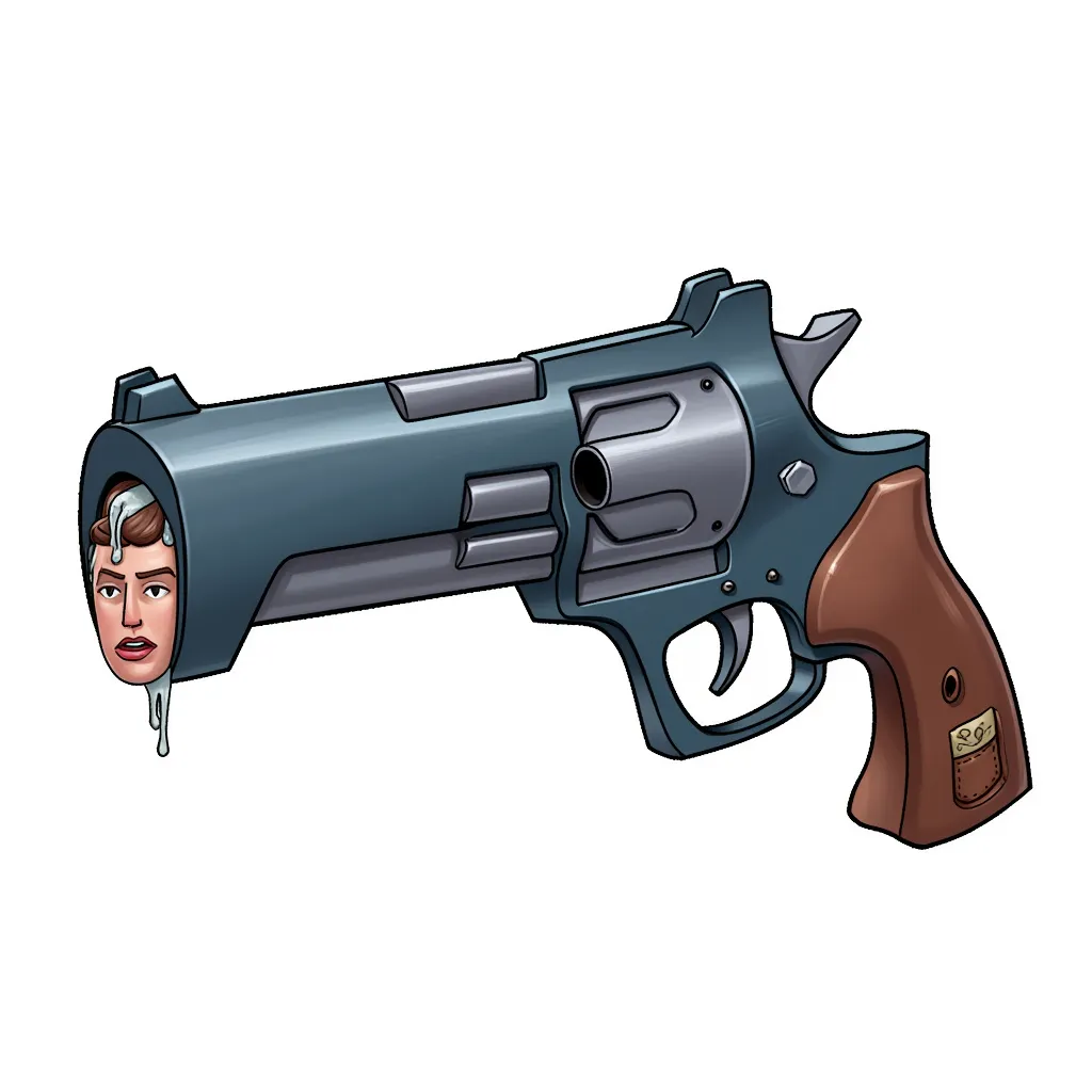 a gun with a human face on the muzzle