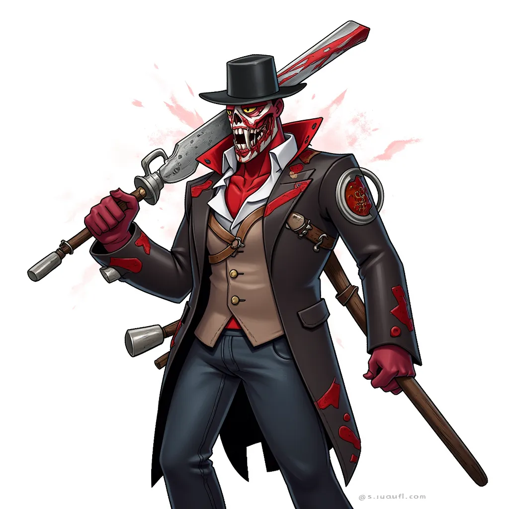 extreme violent killer in the style of AIBG, white background