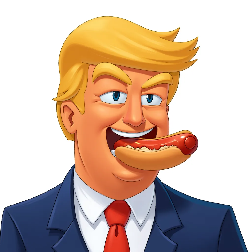 donald trump with hot dog in his mouth