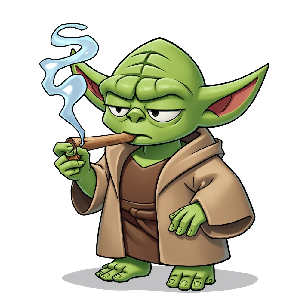 yoda smoking a blunt in the style of AIBG, white background