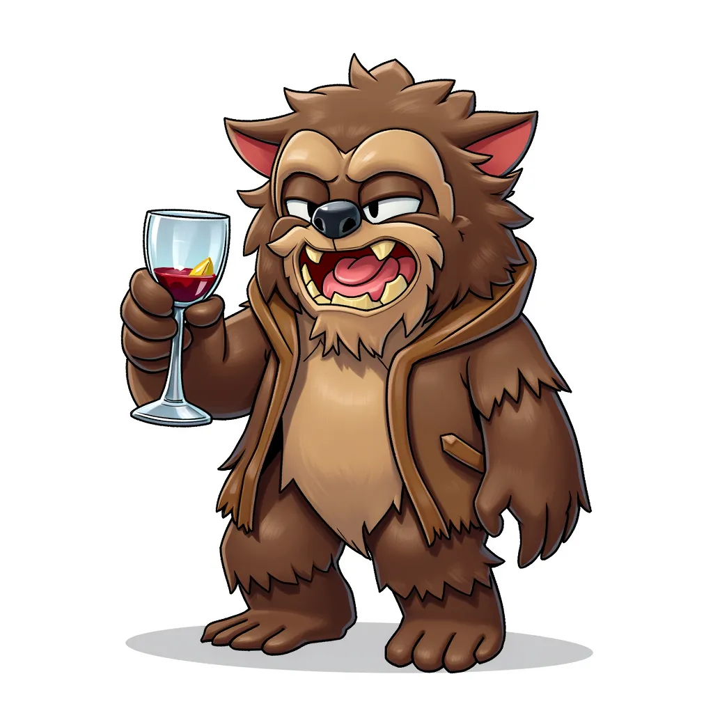 a drunk ewok in the style of AIBG, white background
