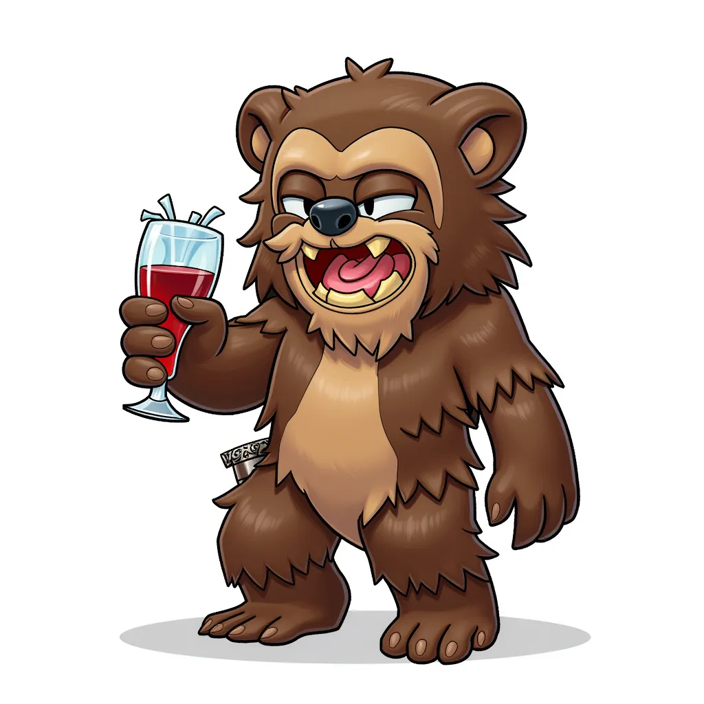 a drunk ewok in the style of AIBG, white background