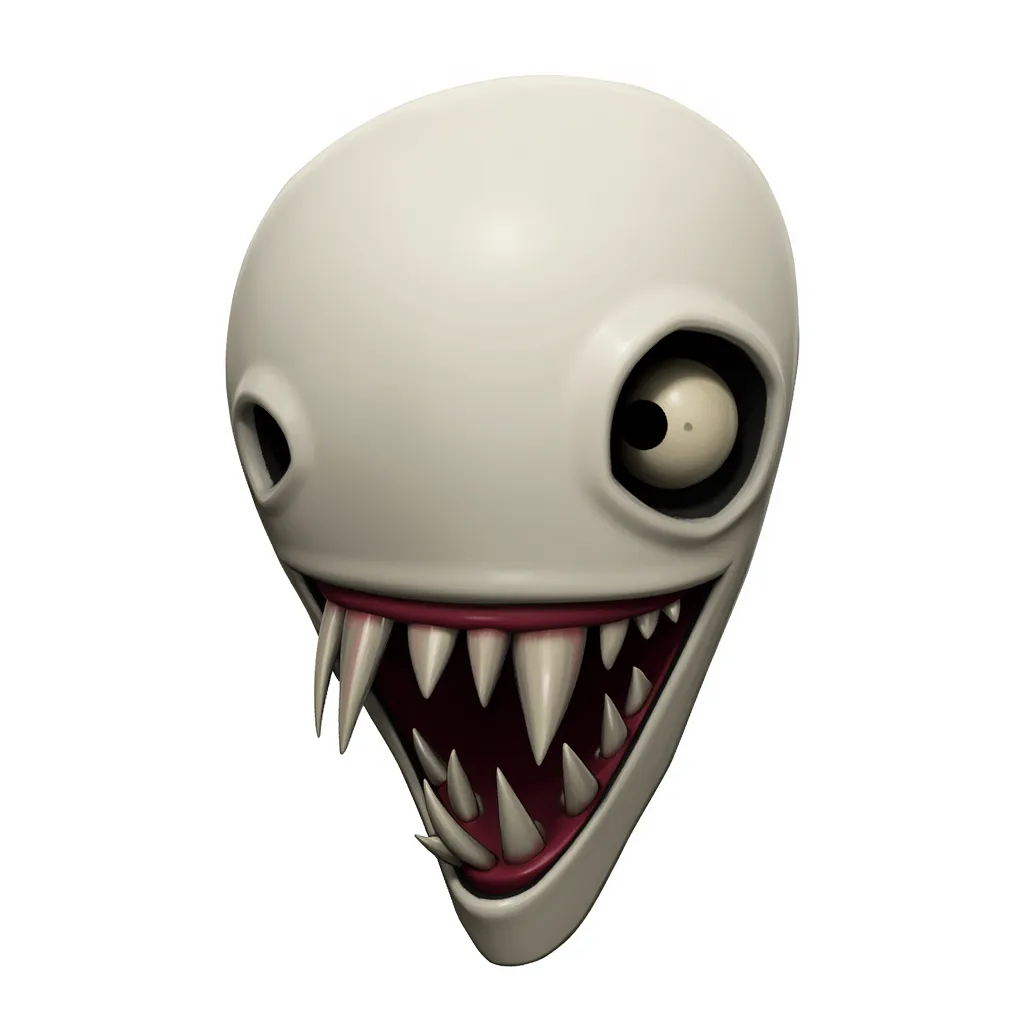 Creepy eyeless face haunting demonic face and mouth with dead eyes and no eyeballs sunken eye sockets in the style of AIBG, white background