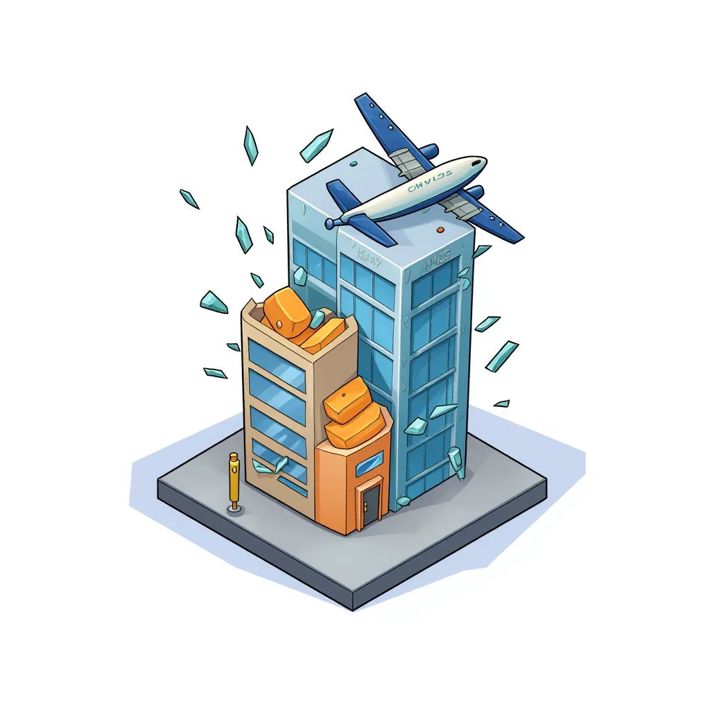 a plane crashing into a building