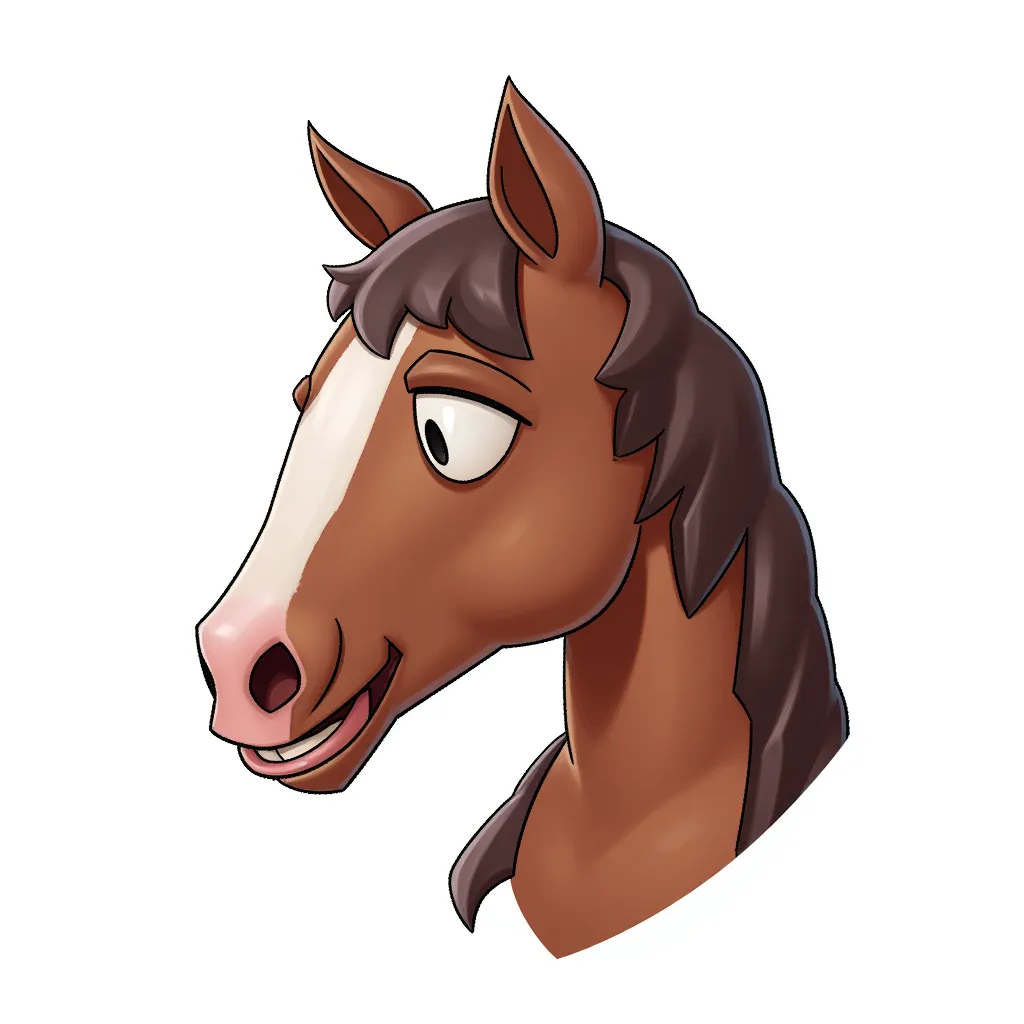 a horse with elon musk's head in the style of AIBG, white background