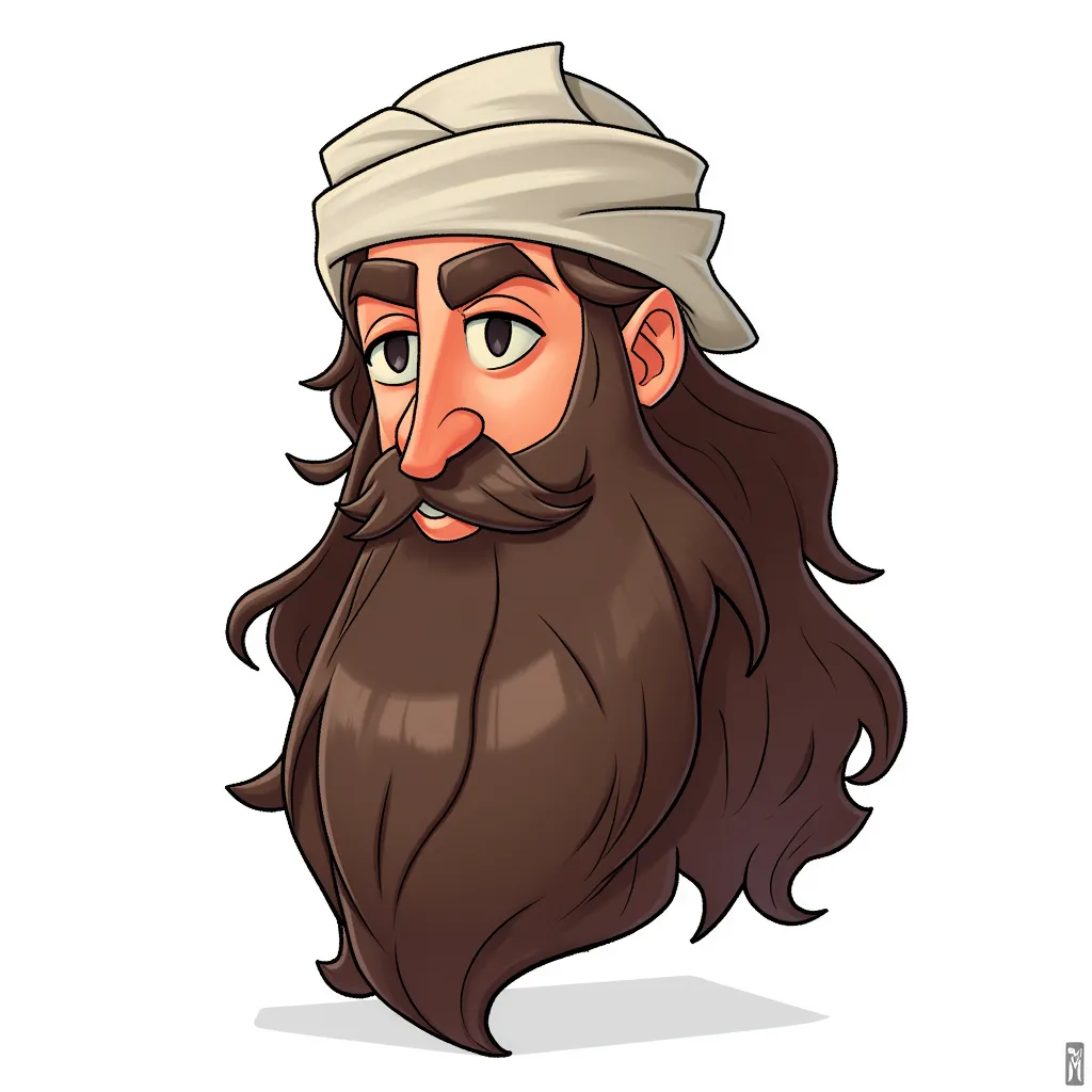 allah caricature, long beard, exaggerated