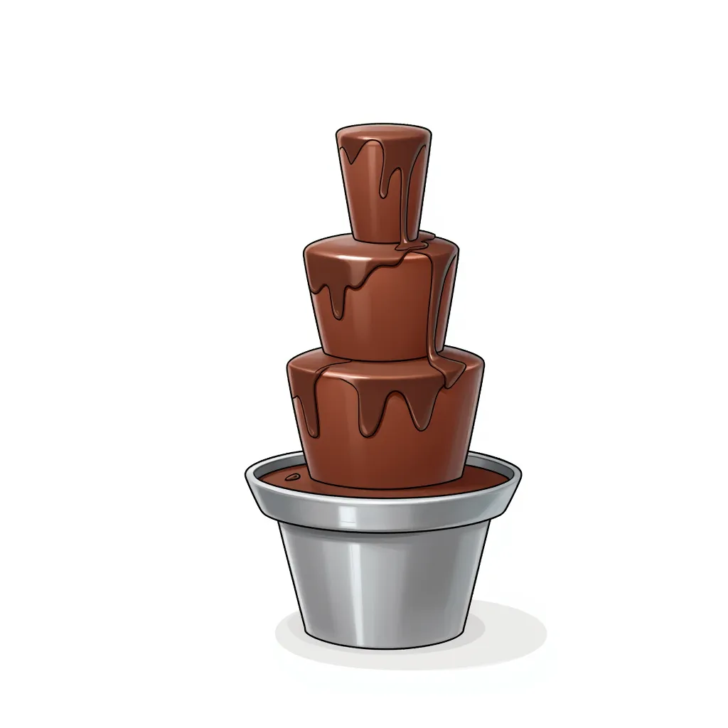 a chocolate fountain spewing chocoate at the top