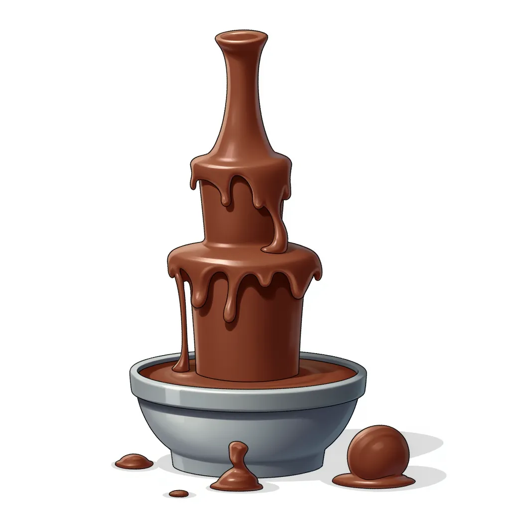 a chocolate fountain spewing chocoate at the top