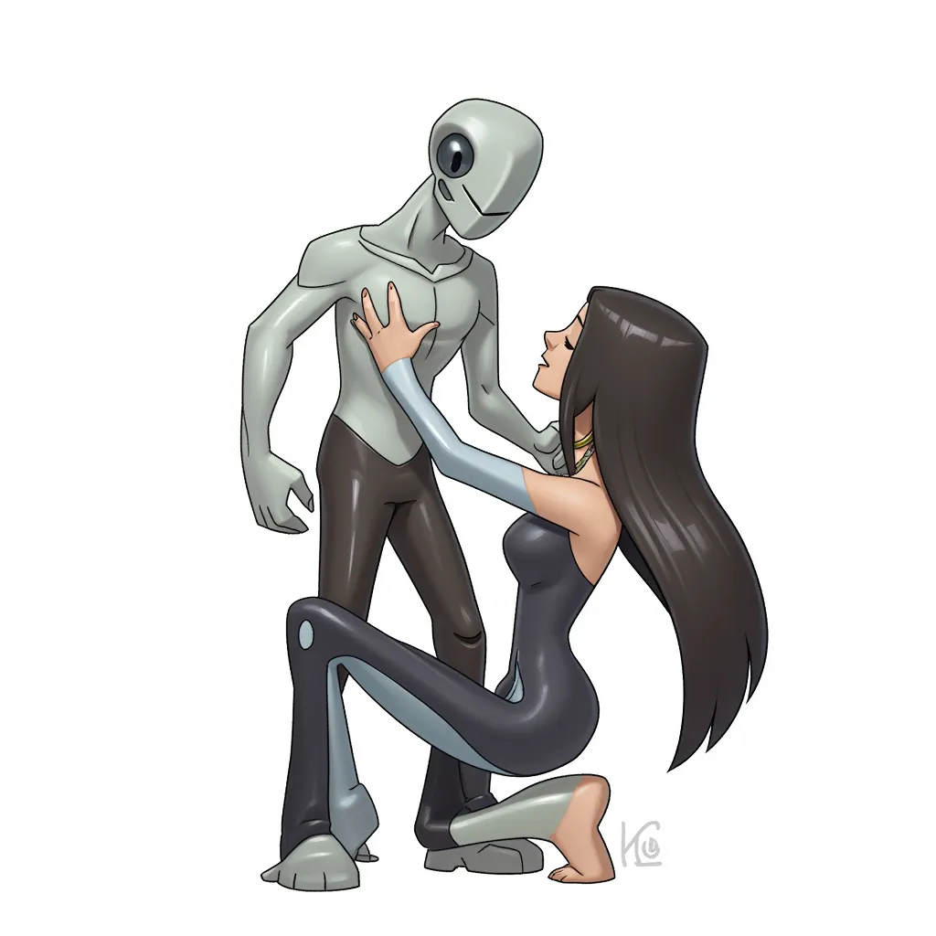humanoid being penetrated by another humanoid in the style of AIBG, white background