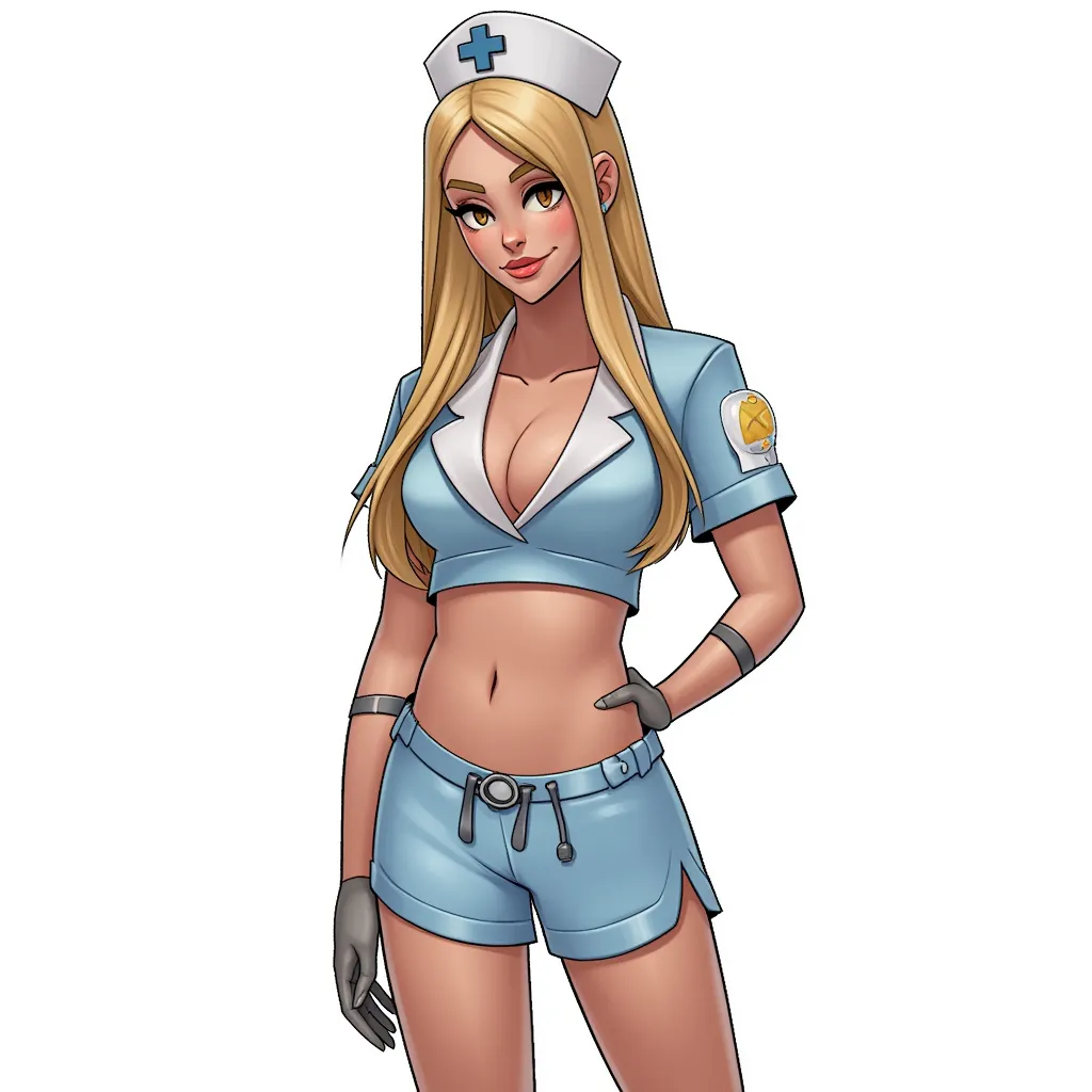 a very sexy nurse with cleavage in the style of AIBG, white background
