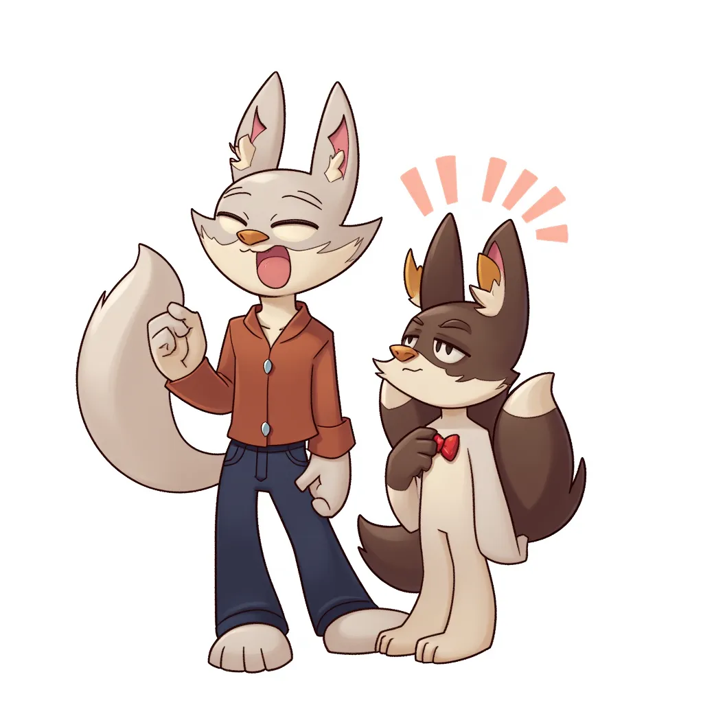 two furries making out in the style of AIBG, white background