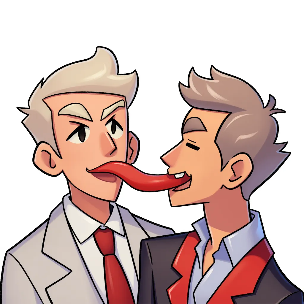 two gay men making out, tongue in the style of AIBG, white background