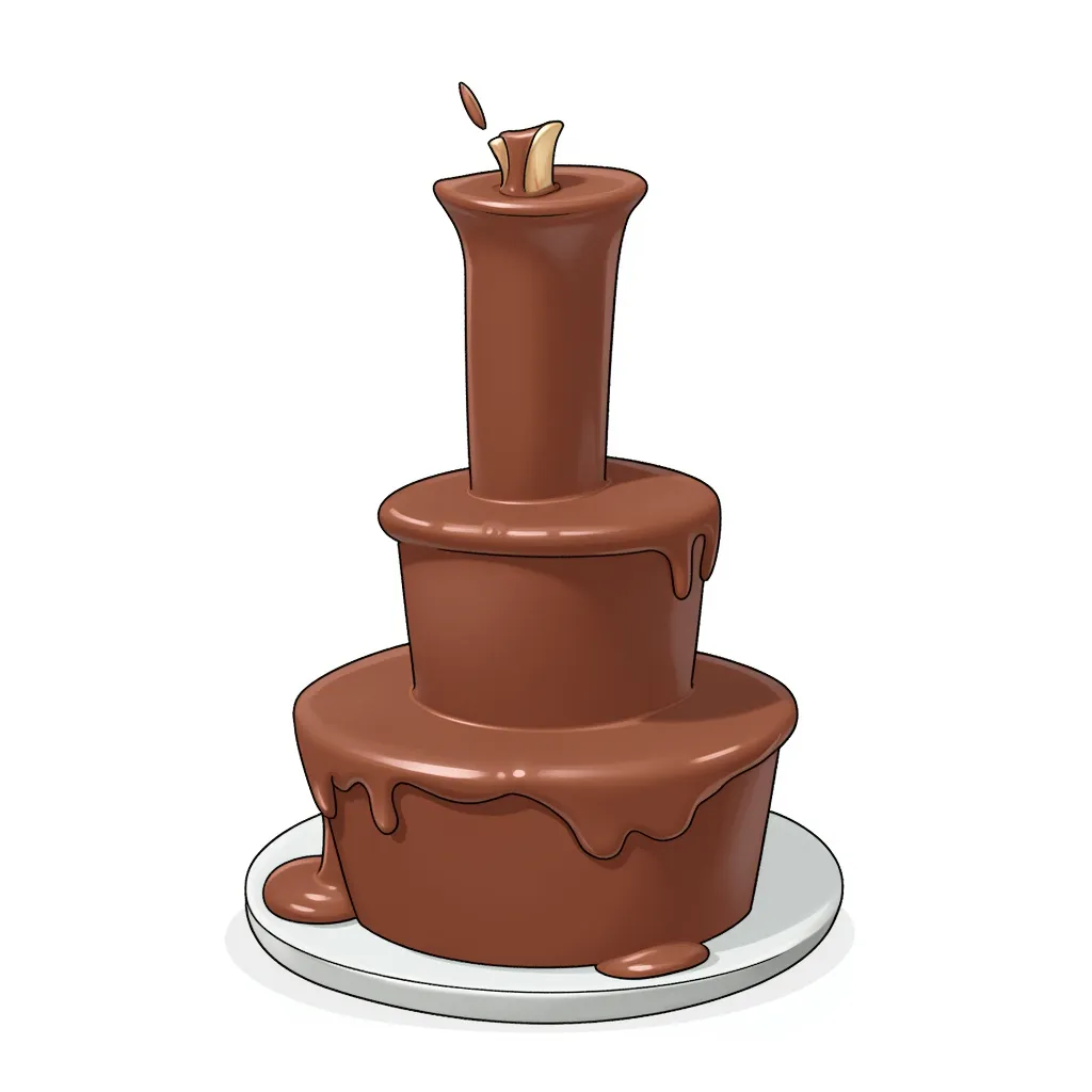 a chocolate fountain spewing chocoate at the top