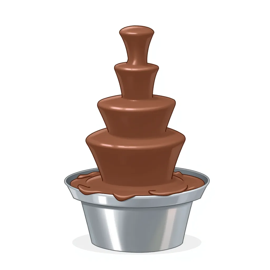 a chocolate fountain spewing chocoate at the top