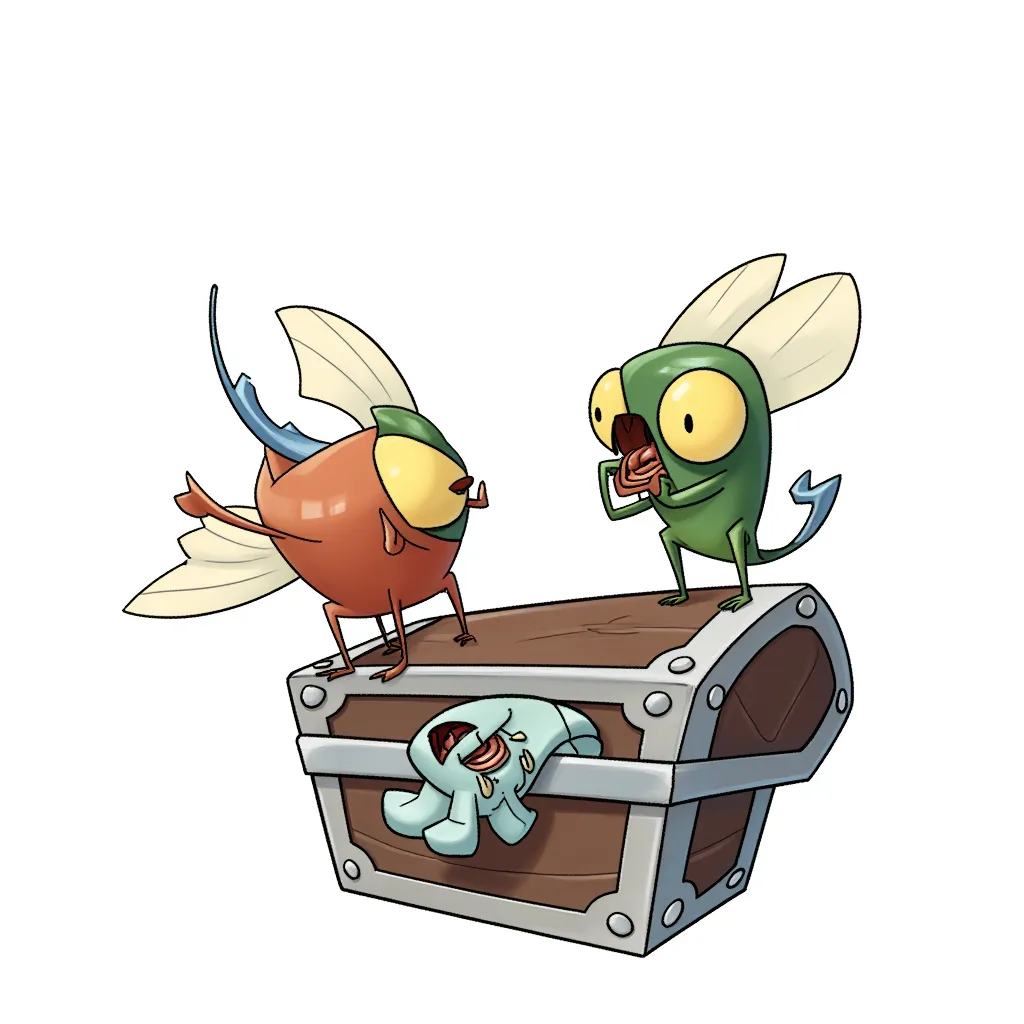 Surprised Bobby and Sus Billy are sibling Venus Fly Mimics, waiting to catch their latest prey in a forgotten treasure chest.