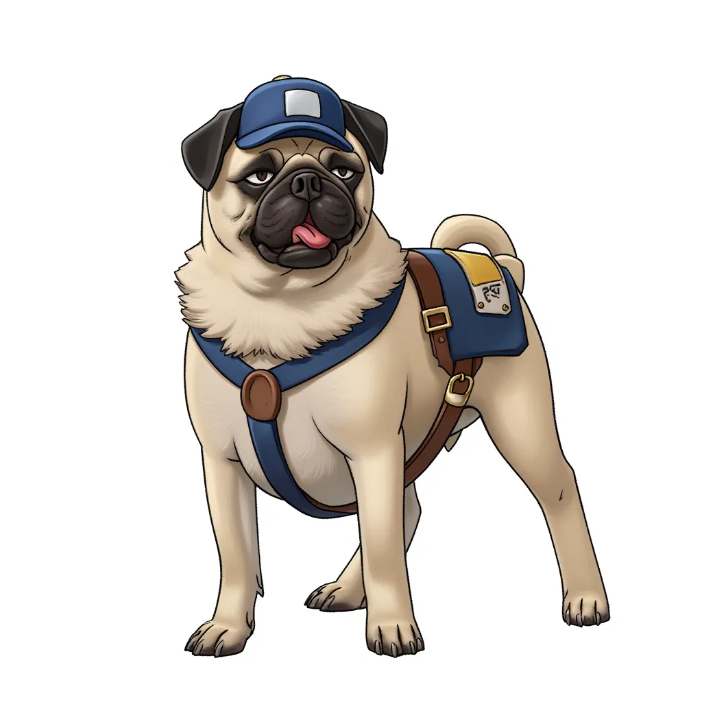 Pug post man, other dogs think it's
a dumb job. He looks the part.