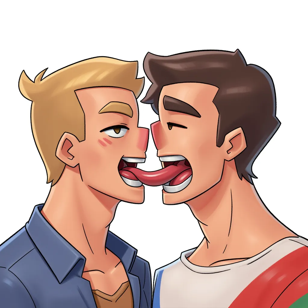 two gay men making out, tongue