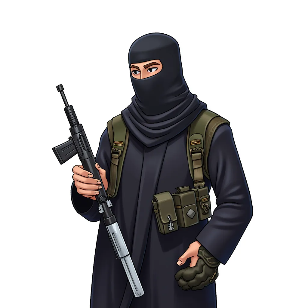 muslim suicide bomber terrorist in the style of AIBG, white background