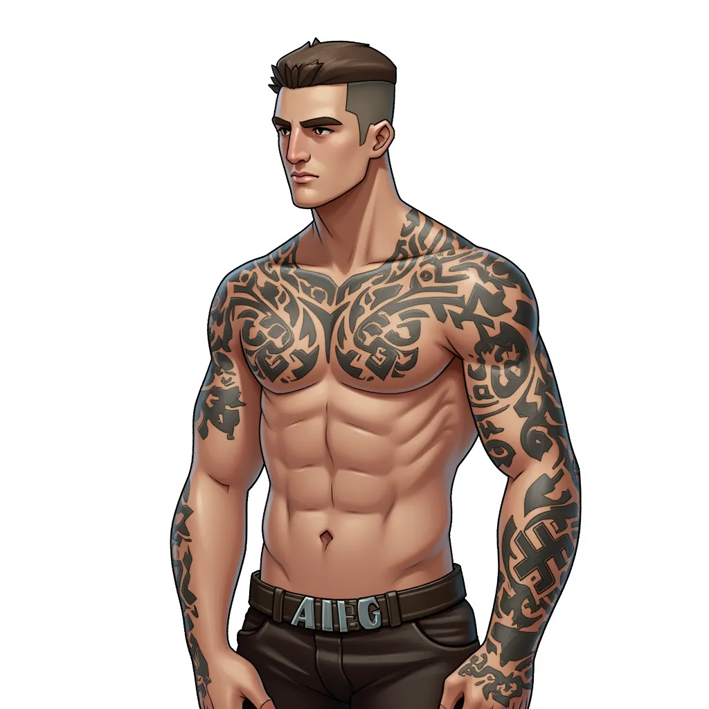 A naked man with Nazi tattoos