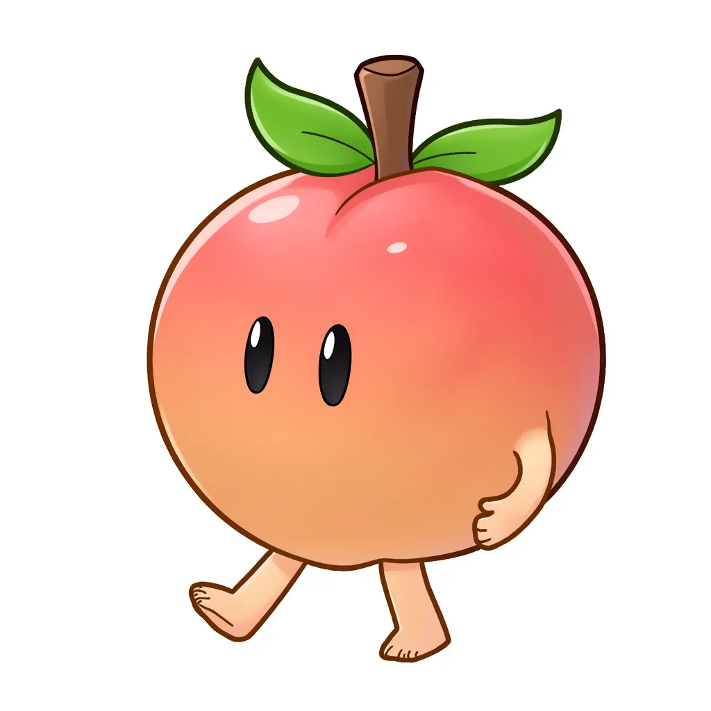 a peach emoji with legs and arms