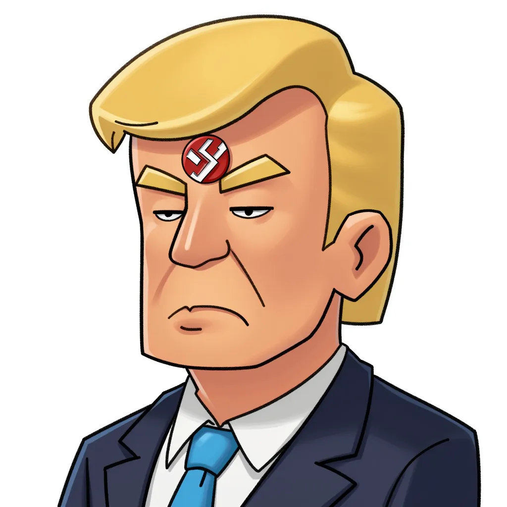 Donald Trump with Nazi tag on forehead