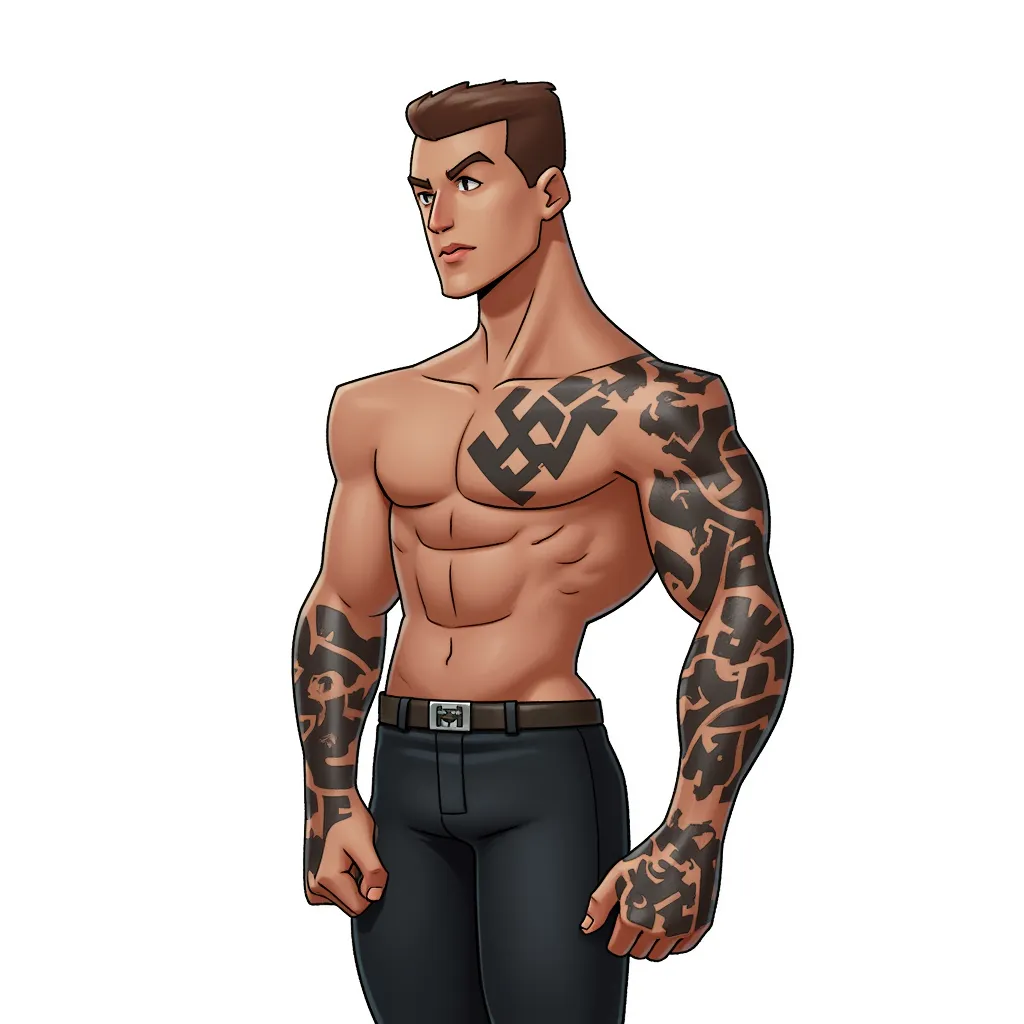 A naked man with Nazi tattoos