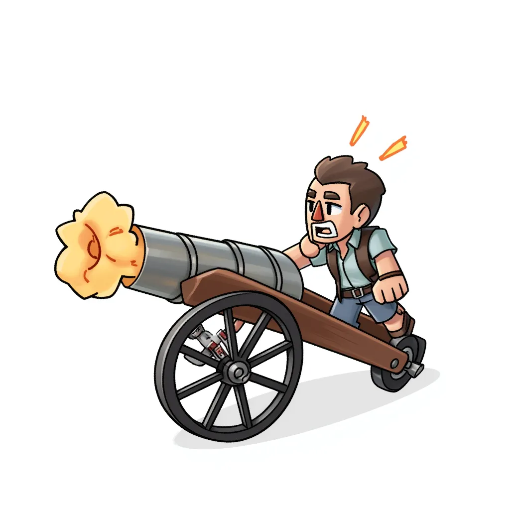 man being shot out of a cannon
