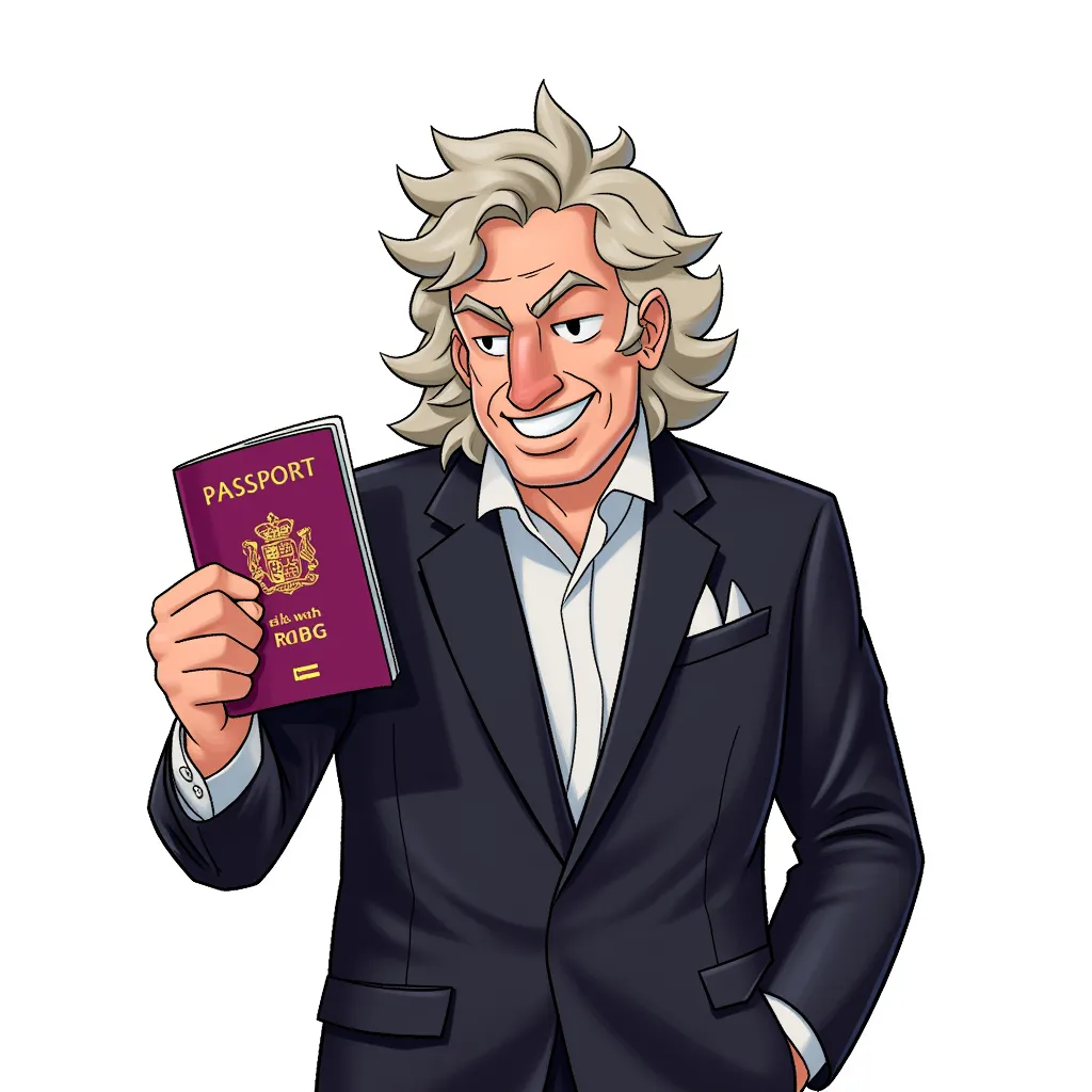 robert plant with a new passport after mass shooting in the style of AIBG, white background