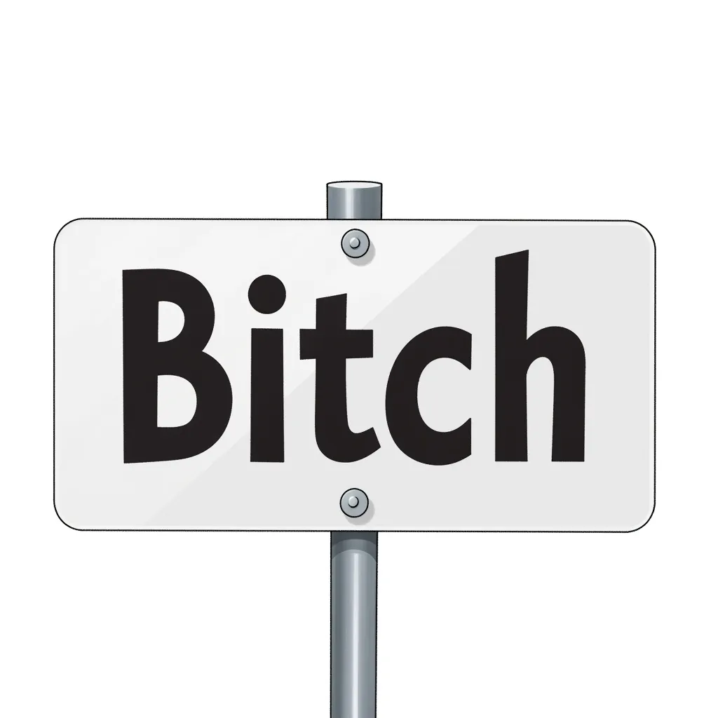 A sign with the word “Bitch” on it