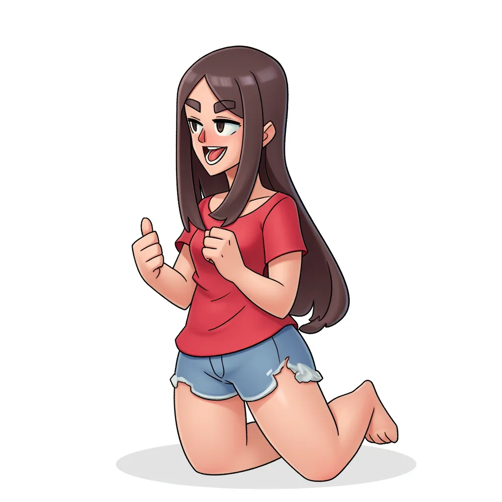 female kneeling, mouth open, tongue out