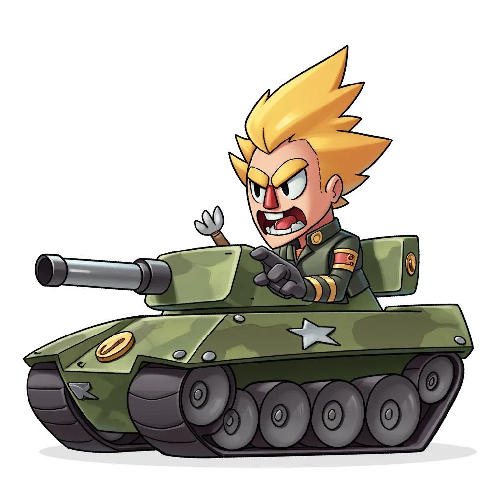 A war tank, he's really angry about having to continue fighting, you could say he has an "explosive" temperament.