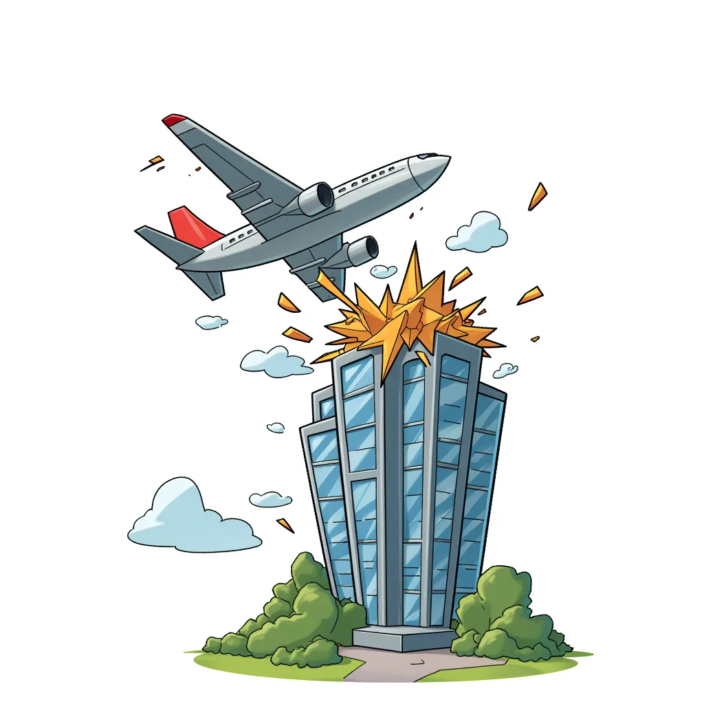 a plane crashing into a building