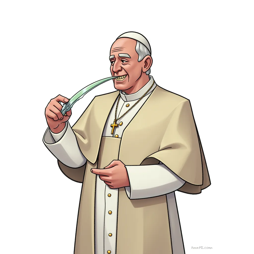 the pope doing a line of cocaine in the style of AIBG, white background