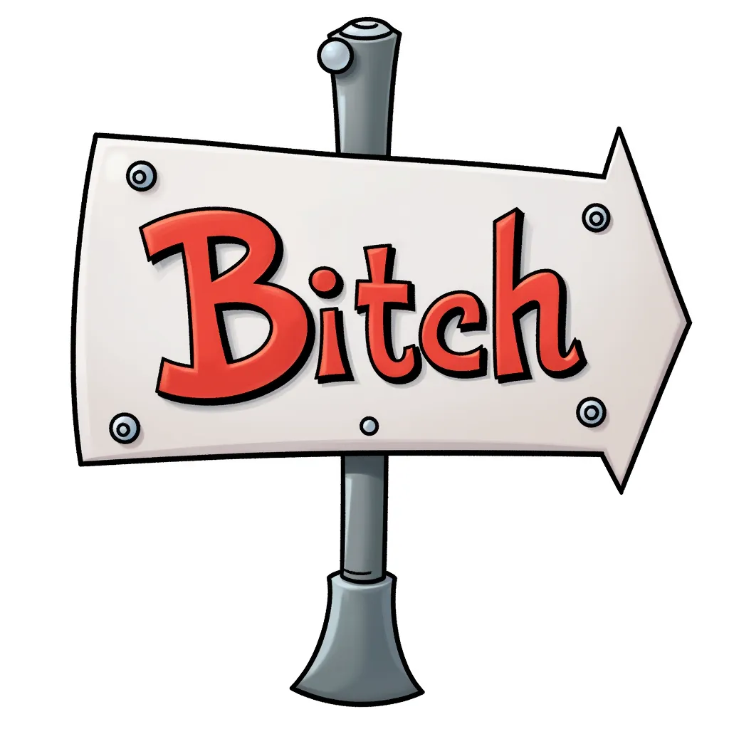 A sign with the word “Bitch” on it
