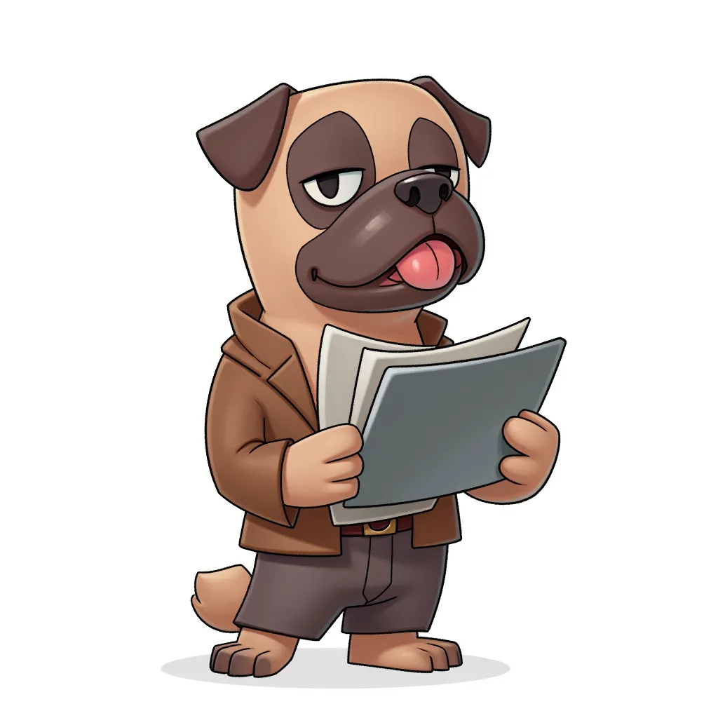 Pug post man, other dogs think it's
a dumb job. He looks the part.