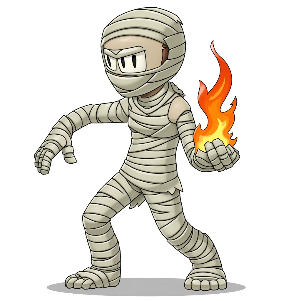 An arsonist mummy whose career is going to be as long as his bandages.