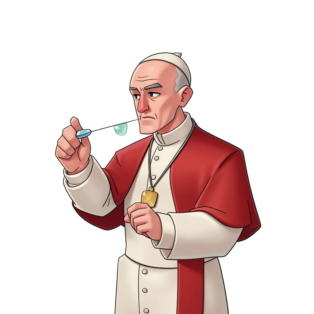 the pope doing a line of cocaine in the style of AIBG, white background
