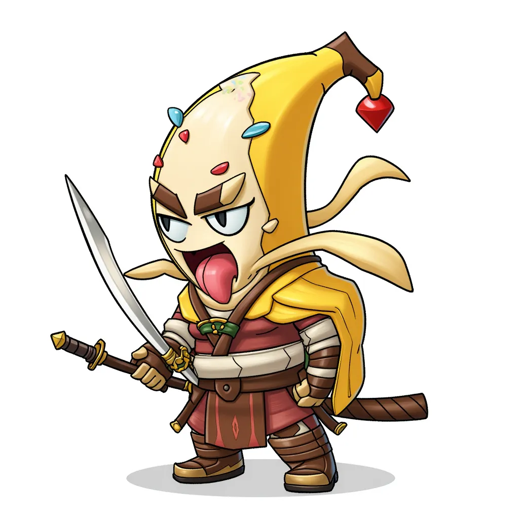 Who knew a banana split could be a samurai, don't let the sprinkles on his forehead deceive you, his banana sword is sharp.