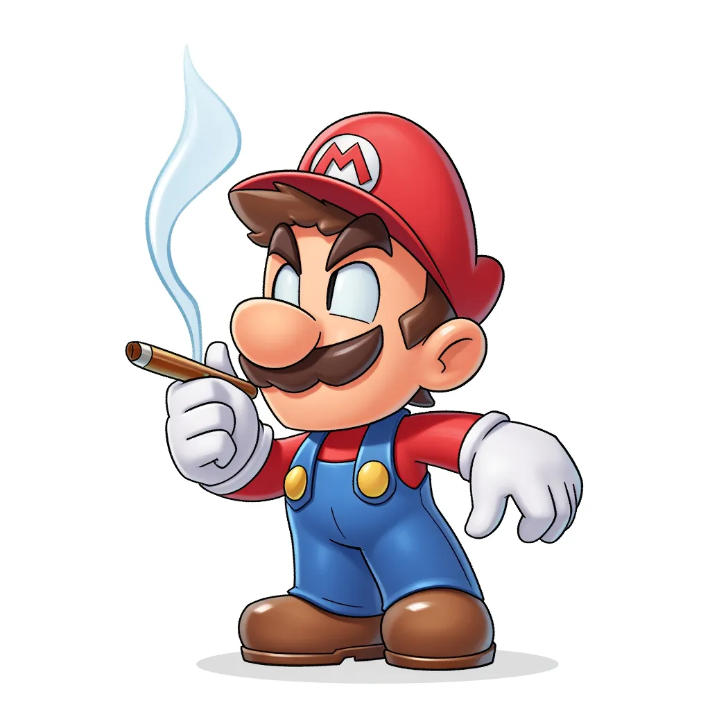 mario smoking a joint in the style of AIBG, white background